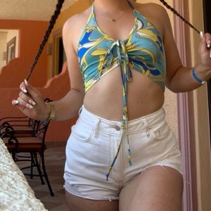 Distressed White Denim Shorts